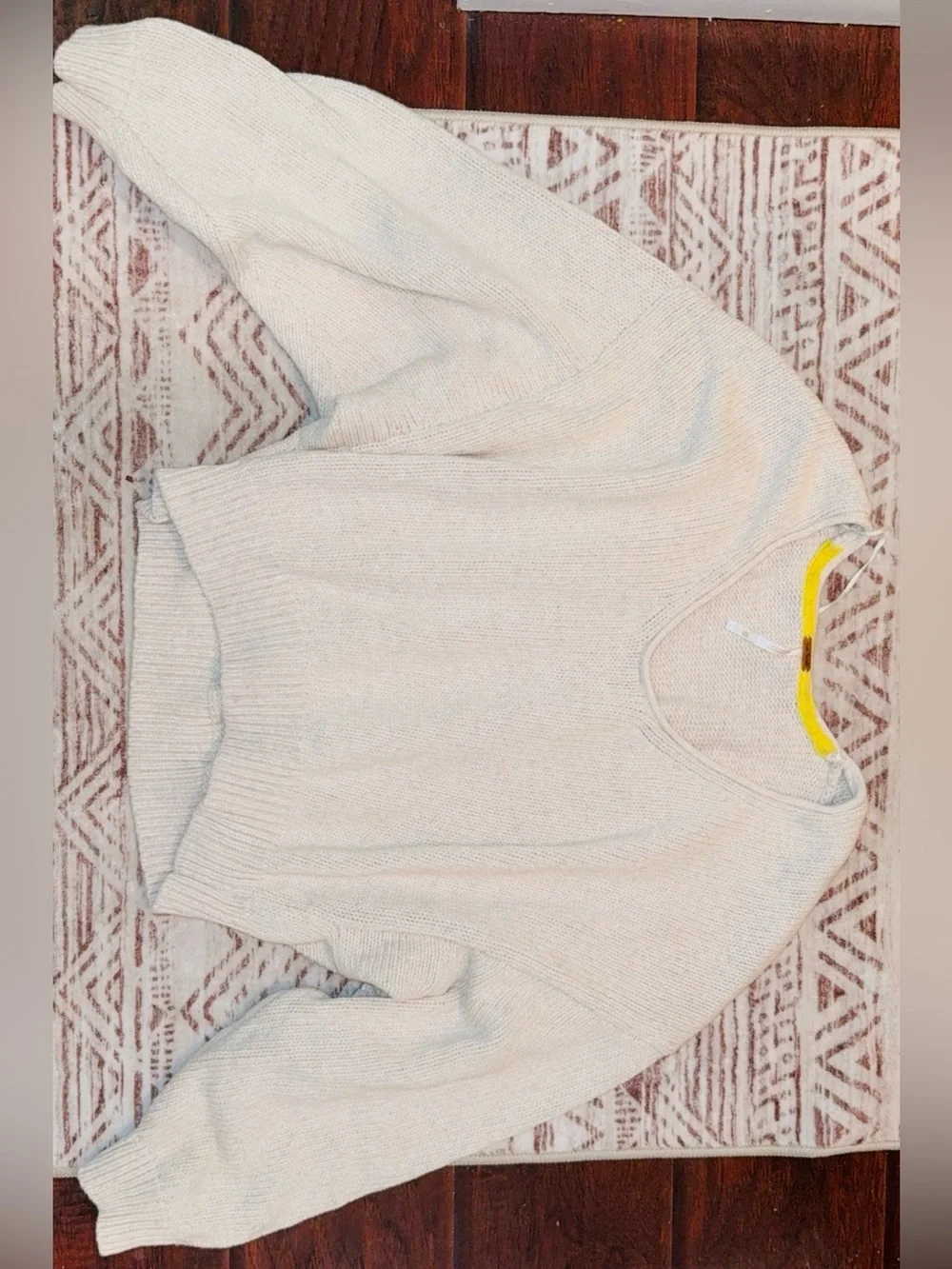 Free People Cream V-Neck Knit Pullover